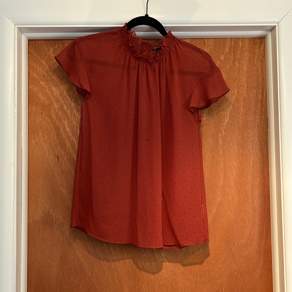 Express Burnt Orange Sheer Polka Dot Blouse, Size S